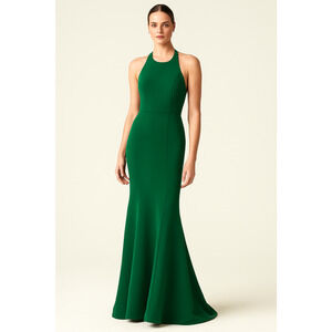 Amsale Solid Green Halter Button Neck Floor Length Gown Formal Dress Prom Hoco 4